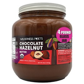 Wilderness Poets, Organic Chocolate Hazelnut Butter - (64 Ounce - 4 Pound) - Bulk, Wide-Mouth Glass Jar - No Palm Oil - Simple Ingredients - 70% Hazelnuts, 30% Dark Chocolate Sweetened with Coconut Sugar