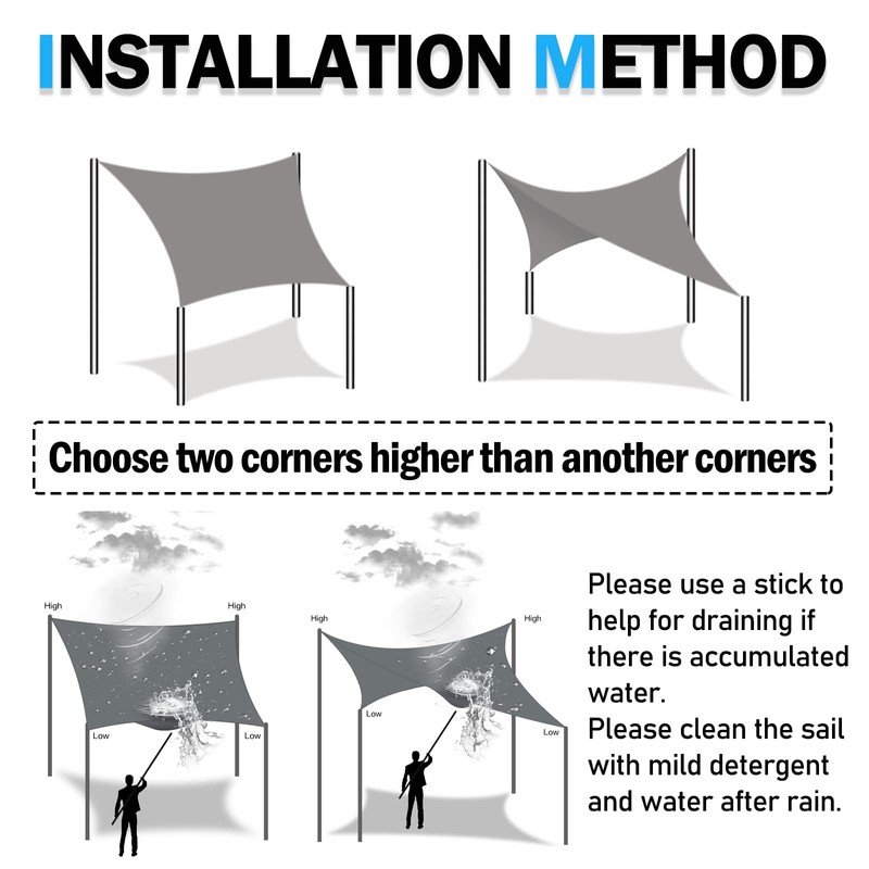 HEYOMART Awning sun protection including mounting ropes, PES polyester, waterproof,