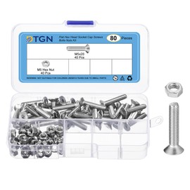 DTGN 80Pcs M5-0.8 x 25mm Flat Head Hex Socket Cap Screws Bolts Nuts Kit, 304 Stainless Steel Round Flat Metric Machine Screws, Full Thread