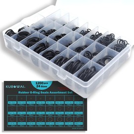 KUBOWAI 1200 Pieces Nitrile Sealing Ring Assortment, 24 Sizes, Black O Rings for Car Repair Plumbing, Garden Workshop, Hydraulic, Washers 6-28mm Diameter