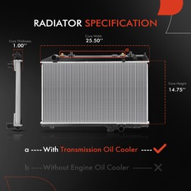 A-Premium Engine Coolant Radiator with Transmission Oil Cooler Compatible with Toyota Supra 1986-1992 L6 3.0L, Automatic Transmission, Replace# 8010169, 1640042100