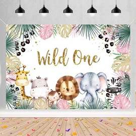 Safari Wild One Backdrop Cartoon Safari Animal First Birthday Party Backdrop Jungle Girl 1st Birthday Party Decoration Photography Backdrop Birthday Poster, 150cm x 90cm
