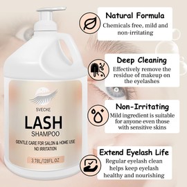 SVECKE Eyelash Shampoo, 128 fl.oz/3.78L, with 50 Lash Extension Aftercare Cards, Foaming Cleanser for Professional Salon and Home Use