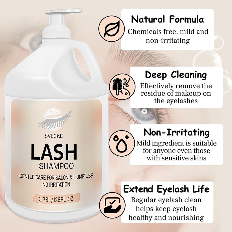 SVECKE Eyelash Shampoo, 128 fl.oz/3.78L, with 50 Lash Extension Aftercare