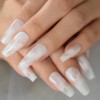 Unbranded White Marble Long Coffin Press On Nails - Glue