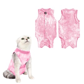 GOZINA Cat Recovery Suit, Anti-licking Cat Surgery Recovery Suit, High Elastic Cat Clothes, Breathable Cat Post Surgery Suit, Knitted Cotton Fabric Cat Onesie (Pink, m)