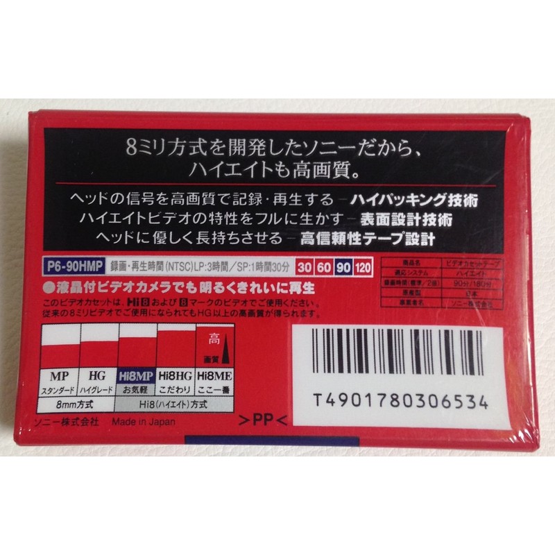 SONY P6-90HMP 8ミリビデオテープ
