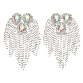 PATIKIL 7.1 Inch Rhinestone Patches, 2 Pcs Droplet Shape Applique Patches Rhinestone Applique Glitter Crystal Patches for Shoes Clothes Pants Bags Hats Shirts DIY, AB Color Silver