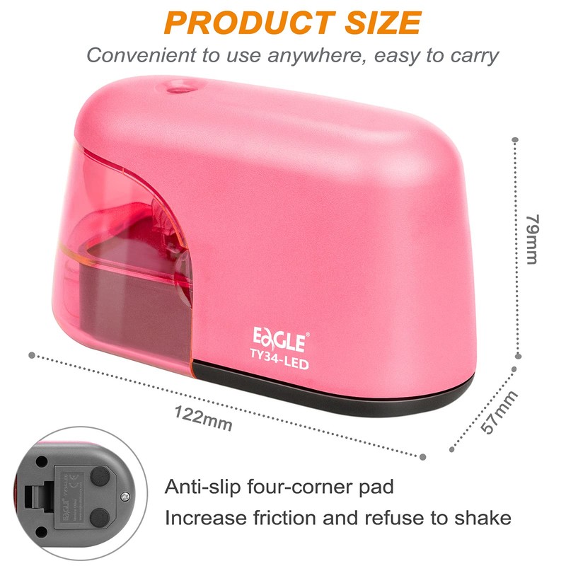 Eagle Electric Pencil Sharpener, Battery Powered Sharpener, LED Light Shinning