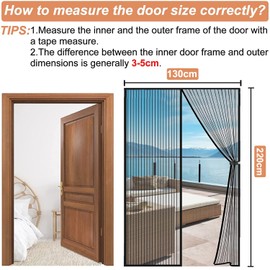 TOCOZOC Cortinas Magnéticas, 130 x 220cm Cortina Mosquitera Magnética para Puertas con Almacenamiento, Cortina de Malla Transparente Mosquitera, Cierra Automáticamente para Dejar a Los Insectos Fuera