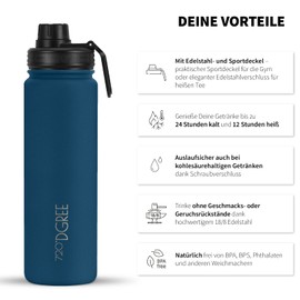 720°DGREE Stainless Steel Children's Drinking Bottle, 530 ml, Leak-Proof, for Carbonated Drinks, BPA-Free, Thermos Flask, Insulated Flask with Screw Cap for School, Sports, Bicycle + Free Sports Lid