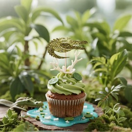 20 Pcs Glitter Alligator Cupcake Toppers Jungle Animal Party Decorations Kids Birthday Supplies with Sparkle Paper Craft