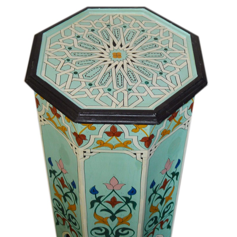 Moroccan Handmade Wood Table Side Tall Delicate Hand Painted Exquisite