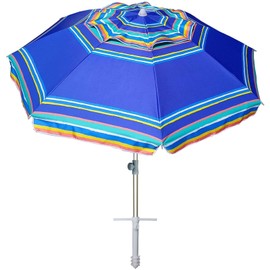 AMMSUN AMMSUN 7ft Heavy Duty High Wind Beach Umbrella Parasols with sand anchor & Tilt Sun Shelter, UV 50+ Protection Outdoor Sunshade Umbrellas Carry Bag for Patio Garden Pool Backyard Stripe Blue