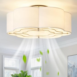 Glmthux 20" Boho Ceiling Fan with Light, Flush Mount Boho Ceiling Fan with Lights Remote Control, Caged Fabric with 6 Speeds for Bedroom, Nursery, Kitchen, Dining Room