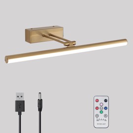 HOWMZON Picture Light,16inches Rechargeable Wireless Picture Light,Dimmable Led Artwork Lighting,Wall Lights for Paintings,Canvas,Gallery, Portrait (Brass)