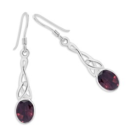 925 Sterling Silver Dangle Hooks Earrings - Trinity Knot - Silver Drop Earrings - Celtic Jewellery Earrings - Garnet Earrings