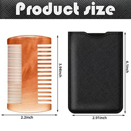 Peines para barba y bigote de doble acción de sándalo natural con fundas de piel sintética (6 piezas, amarillo)
