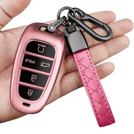 Sindeda for Hyundai Key Fob Cover with Keychain Soft Full Protection Key Shell Key Case Compatible with 2019 2020 2021 2022 Sonata Tucson (Pink, 5 Buttons)