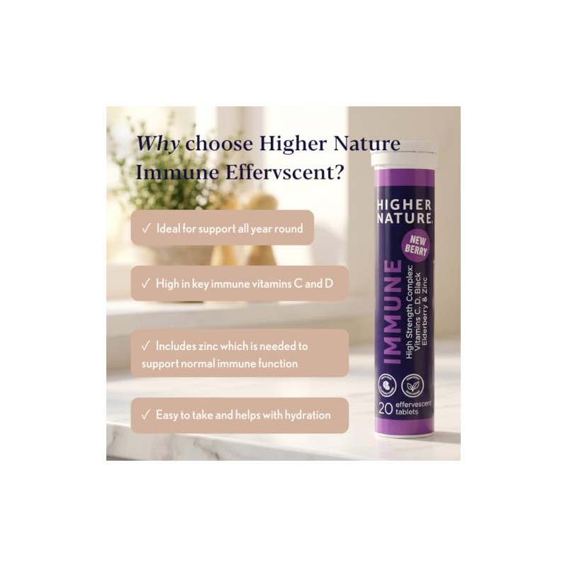 Higher Nature Immune Effervescent - Blackcurrant and Elderberry, 20 Tablets