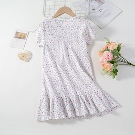 Xrknofio Girls Princess Nightgowns Short Sleeve Ruffle Hem Floral Night Dress Sleepwear Cotton Sleep Dress Pajamas Purple Size 2-3Years/100