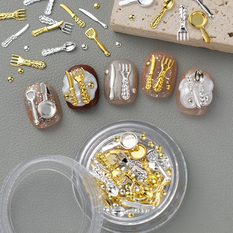 Kitchenware Nail Charms Bulk for Nails Art Decoration 3D Gold