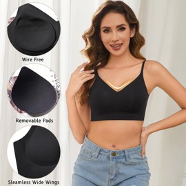 Niwicee Bra Women's Without Underwire Bra Backless for Women, Convertible Straps, Removable Inserts, V-Neck, Invisible, Backless Soft Bra, Zero Feel Bralette, Daily Bra, black