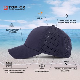 Mens Womens Snapback Hat Lightweight Hydro Baseball Cap for Running Golf Workout Water Repellent Breathable Cool M/L Navy Blue