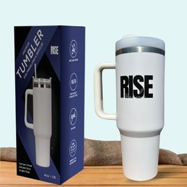 Rise 40 oz Premium Stainless Steel Insulated Tumbler with Handle and Straw Lid for Water, Iced Coffee, Smoothies, and More – Ideal for Travel, Home, Gym, Office – Blue, Black, White. (White)