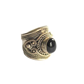 Adjustable Polished Black Onyx Statement Cuff Ring | Boho Style Jewelry From Nepal