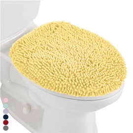 GORILLA GRIP Soft Chenille Bathroom Toilet Lid Cover, Machine Washable Seat Covers, 19.5x18.5, Stays in Place Rubber Backing, Fits Most Round, Elongated and Oblong Lids, Accessories Decor, Yellow