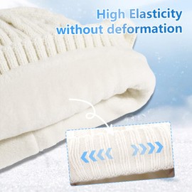 ULSTAR Winter Earflap Hat and Scarf for Women and Men, Warm Fleece-Lined Knit Hat and Neck Warmer Set Knitted Skull Cap (White)