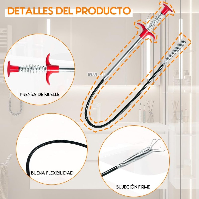 Destapador de Drenaje, Kit de 6 Herramientas para Eliminar Obstrucciones