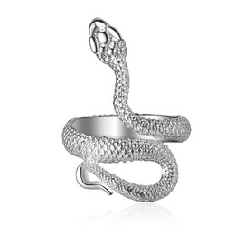 HIIXHC Snake Rings Fashion Animal Rings for Women Snake Ring Vintage Jewelry Rings for Men Adjustable Size (silver snake ring, Adjustable)