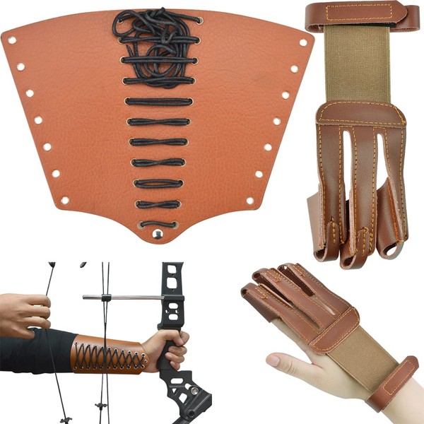 wolfman Archery Arm Guard Glove Set Traditional 3 Finger Protection
