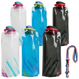mellystore Faltbare Wasserflasche 700Ml 6 Stück Wiederverwendbare Faltbare Trinkflasche Festival Faltbare Flexible Wasserflasche mit Karabiner für Wandern,Abenteuer, Reisen