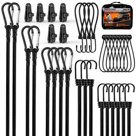 Kinzomor 35 PCS Black Bungee Cords Assorted Sizes,Bungee Cord Heavy Duty Outdoor,8",12",18",24",32",40" Bungee Cords with Hook & Carabiner Strap,6 Inch Bungee Balls,Tarp Clips with Carry Bags