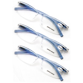 V.W.E. 3 Pairs Lightweight Comfortable Transparent Frame Clear Rectangular Readers Reading Glasses - Men Women (3 Blue, 1.50, x)