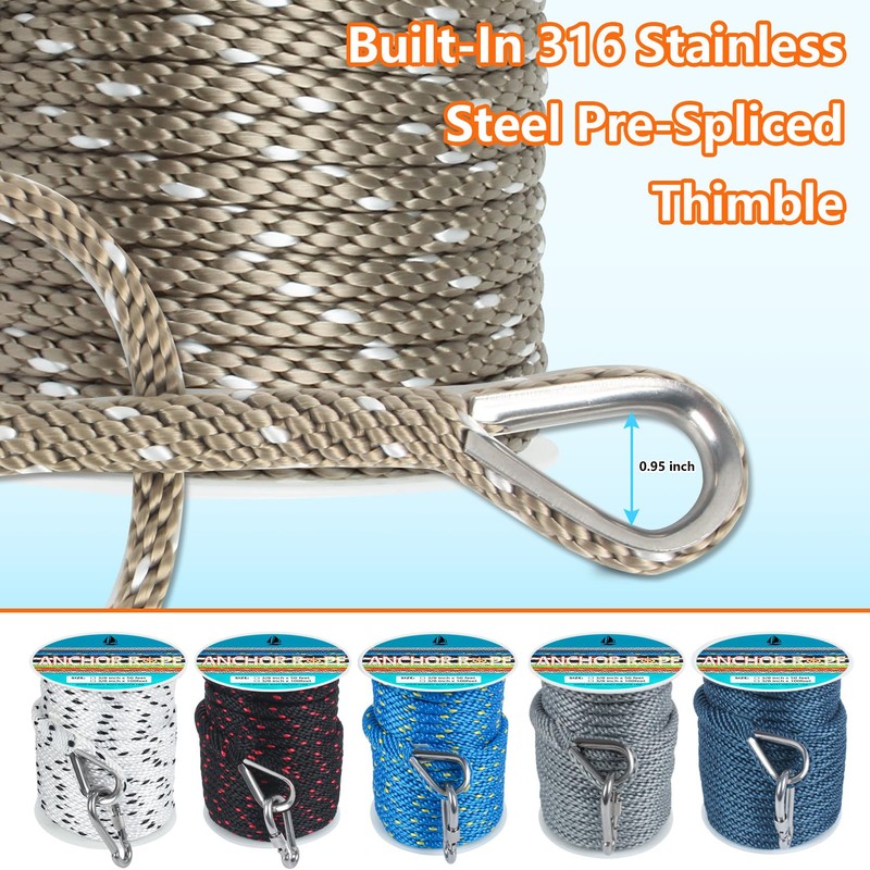 3/8 Inch 50 FT Anchor Rope, Boat Anchor Rope Solid