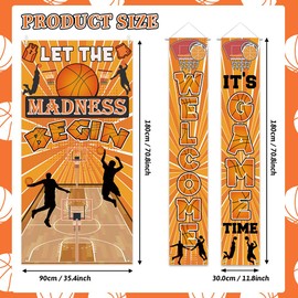 AIBIIN 3Pcs Basketball Party Decorations Set Let The Madness Begin Door Cover Hanging Welcome It's Game Time Porch Sign for Indoor Outdoor March Madness Basketball Theme Party Supplies