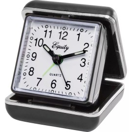 Equity by La Crosse Black Folding Travel Alarm Clock Classic Analog Design with Luminous Hands