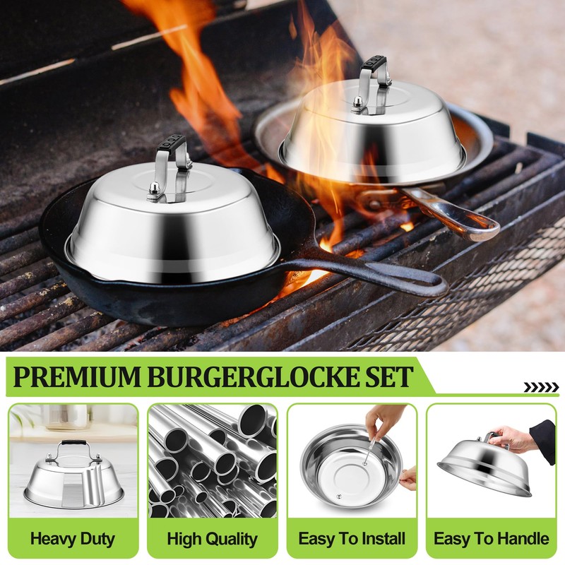 Joyfair Cheese Melting Dome, 2 Pcs Stainless Steel Basting Cover