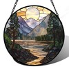 AMDERVEN Stained Glass Window Hanging, Sunset Mountains Lake Tree Sun