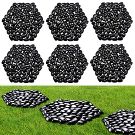 Ausluru 10in River Rock Stepping Stones Set - 6 Pack | Polished Pebble | Long-Lasting PVC Mesh Backing | Perfect for Garden Paths and Lawns Outdoor Landscaping Decoration | Black Rhombus