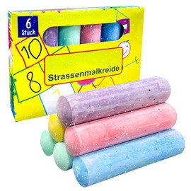 Pack of 6 Colour Glitter Chalk Street Painting Chalk for Children and Adults Street Chalk Painting Chalk Road Washable Non-Toxic Jumbo Chalk for Colourful Painting Fun on Asphalt, Roads and Pavements