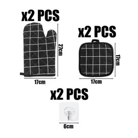 CVDYWDJIE 2 Thermal Gloves, 2 Pot Holders and 2 Hooks, Anti-scald Gloves, High Temperature Resistant Gloves, Abrasion Resistant Gloves, Kitchen Accessories