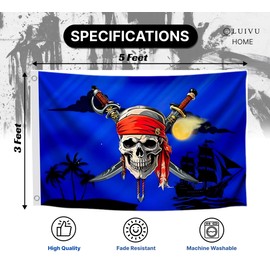 3x5 Feet Pirate Polyester Flag with 2 Grommets - Pirate Ship Flag Cross Knife Flags for Indoor or Outdoor - Pirate Single Sided Flags Skull and Crossbones for Garden Yard Lawn Patio House