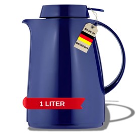 Helios Servitherm Thermoskanne Dunkelblau 1,0L – 6h Heiß - Hält Getränke heiß & kalt – Einhandbedienung - Robustes Design für Kaffee & Tee