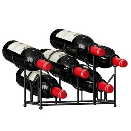 Nuovoware Foldable Countertop Wine Rack, Wine Bottle Holder for 6 Bottles Holder, Carbon Steel Wine Shelf Organizer for Kitchen, Table, Bar, Cabinet, Wine Cellar, Black