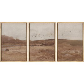 SIGNWIN Framed Canvas Print Wall Art Set Autumn Hills Peaceful Landscape Illustrations Modern Art Decorative Rustic Calm/Zen for Living Room, Bedroom, Office - 24"x36"x3 Natural